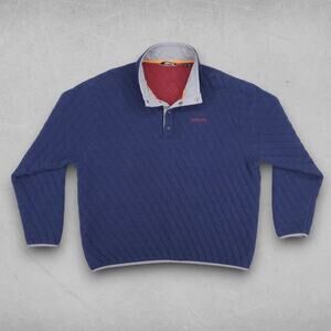 Orvis Jacket Men XL Navy Quilted Pullover Snap Stand Up Collar Quiet Luxury